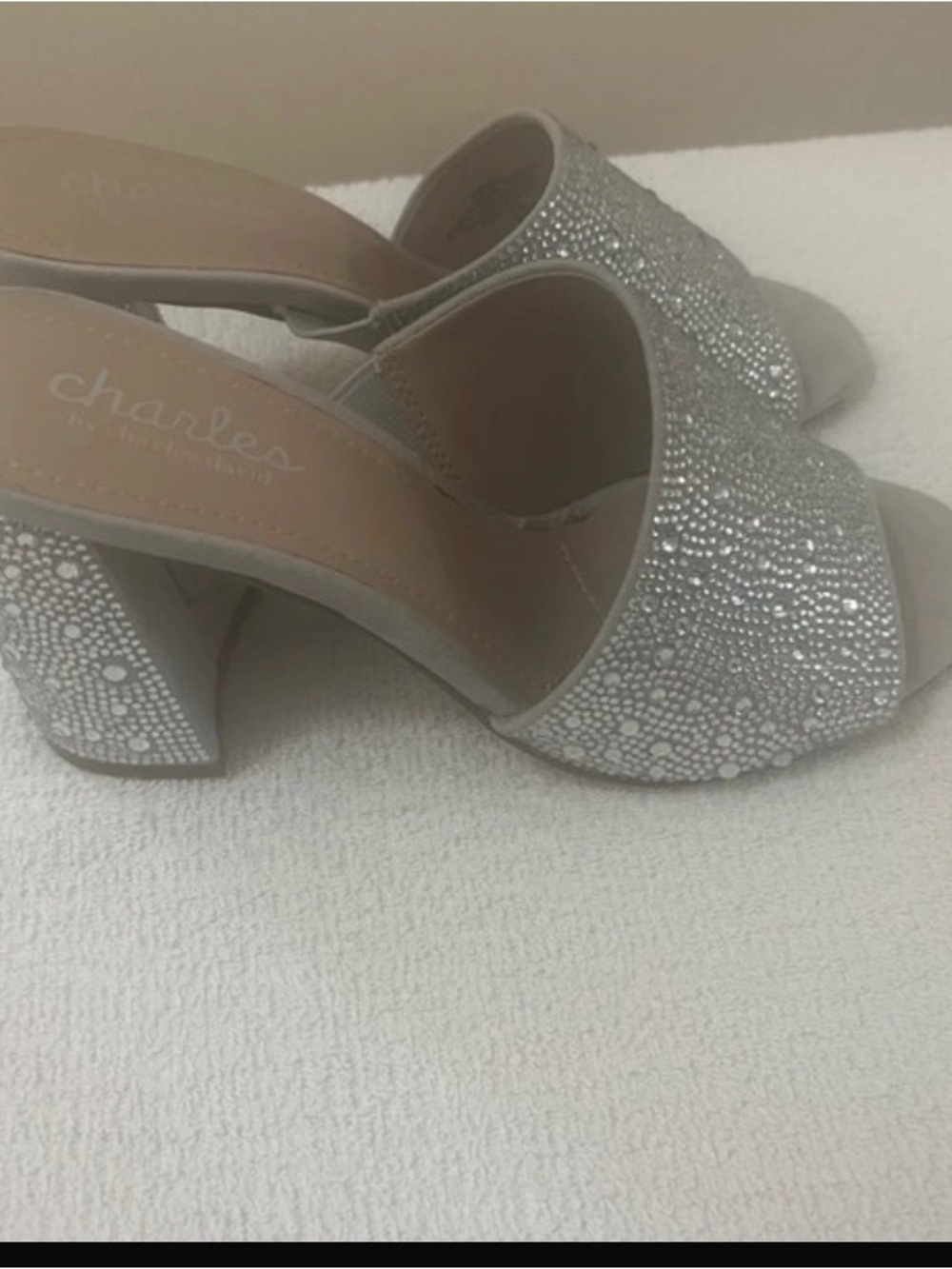 Charles By Charles David Silver Crystal Embellished Block Heel Mules